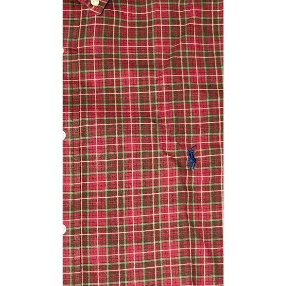 Ralph Lauren Men's 1X Big Red Green Plaid Cotton Button Front Shirt - Picture 4 of 5